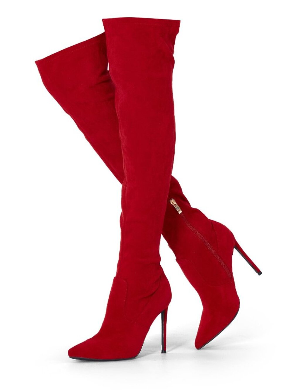 Genshuo Red Suede Thigh High Stiletto Boots Women's Size 6 – Open Box - 1566